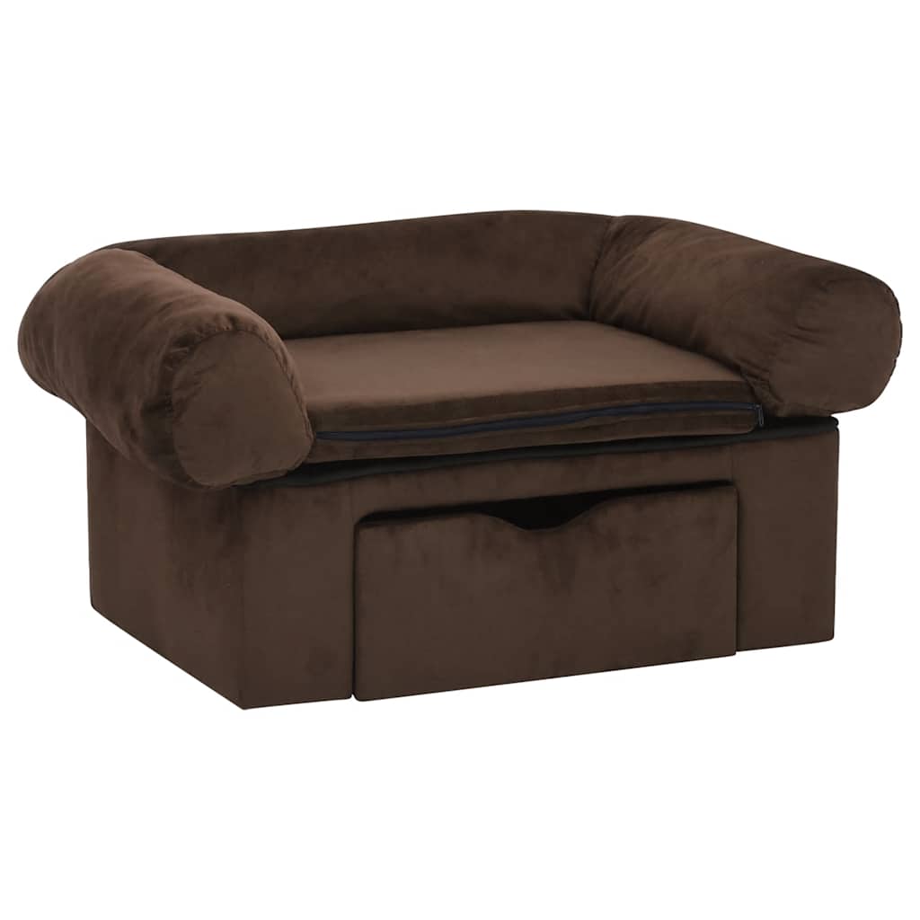 VidaXL dog bank with drawer 75x50x38 cm plush brown