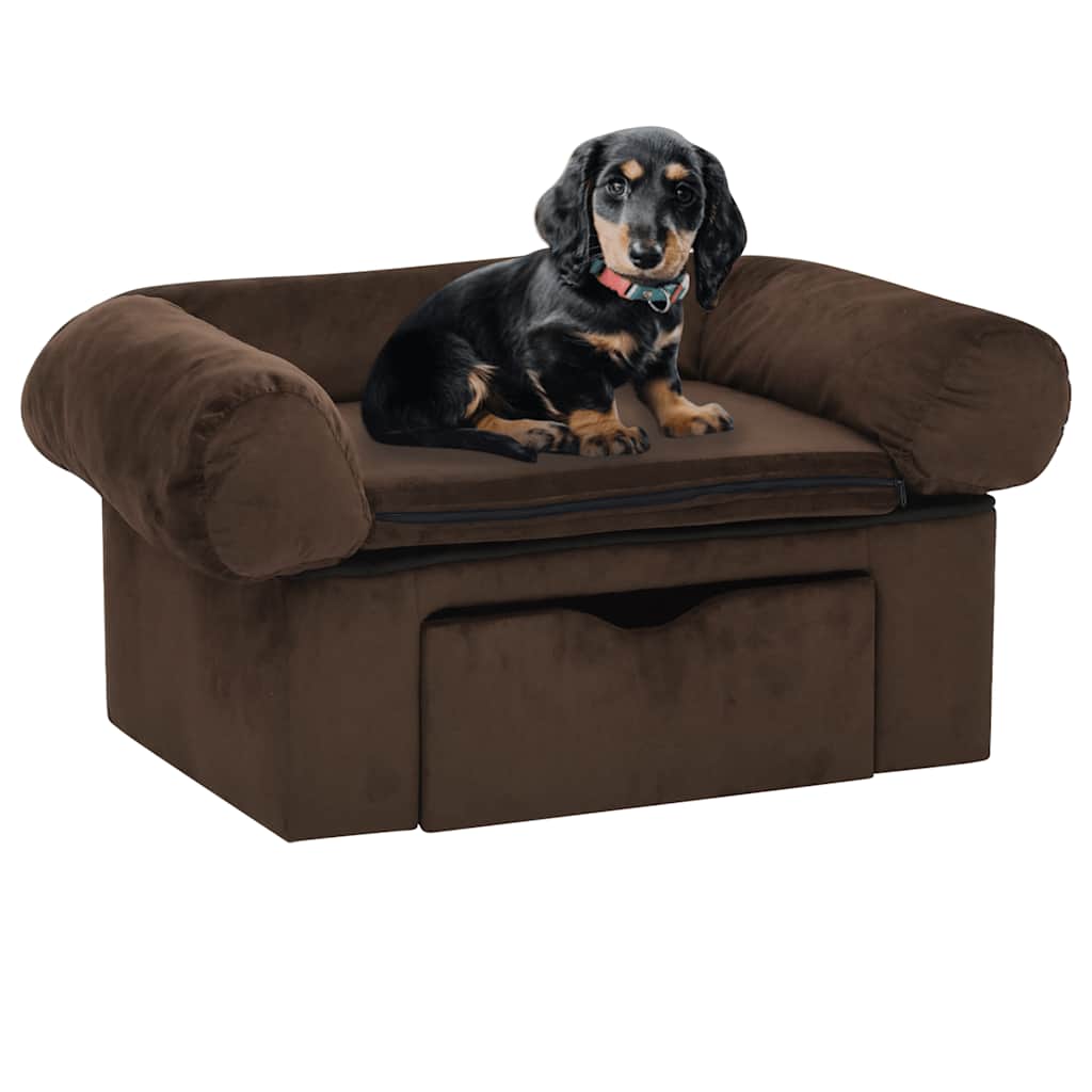VidaXL dog bank with drawer 75x50x38 cm plush brown