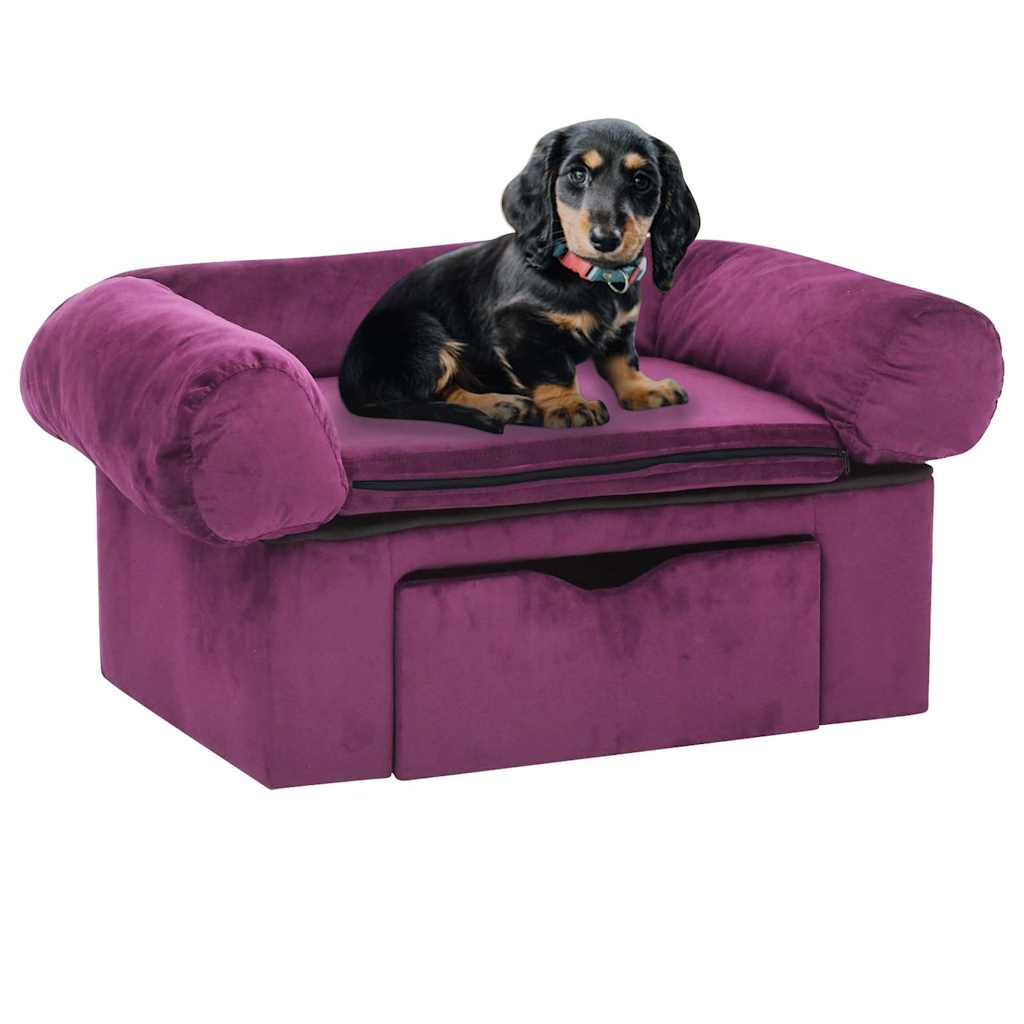 VidaXL dog bank with drawer 75x50x38 cm Plush Bordeaux red