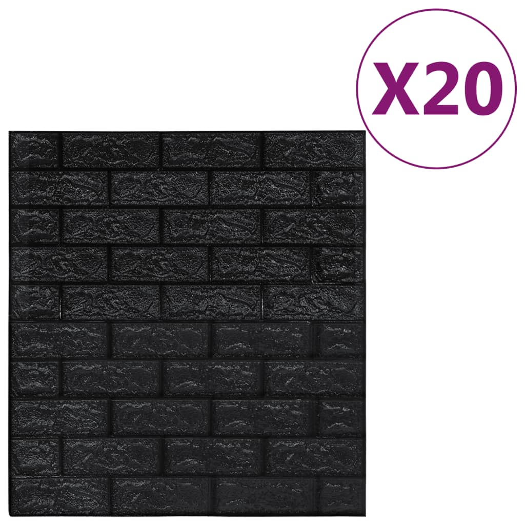 Vidaxl 3D Wallpaper auto-adesivo 20 St Brick Black