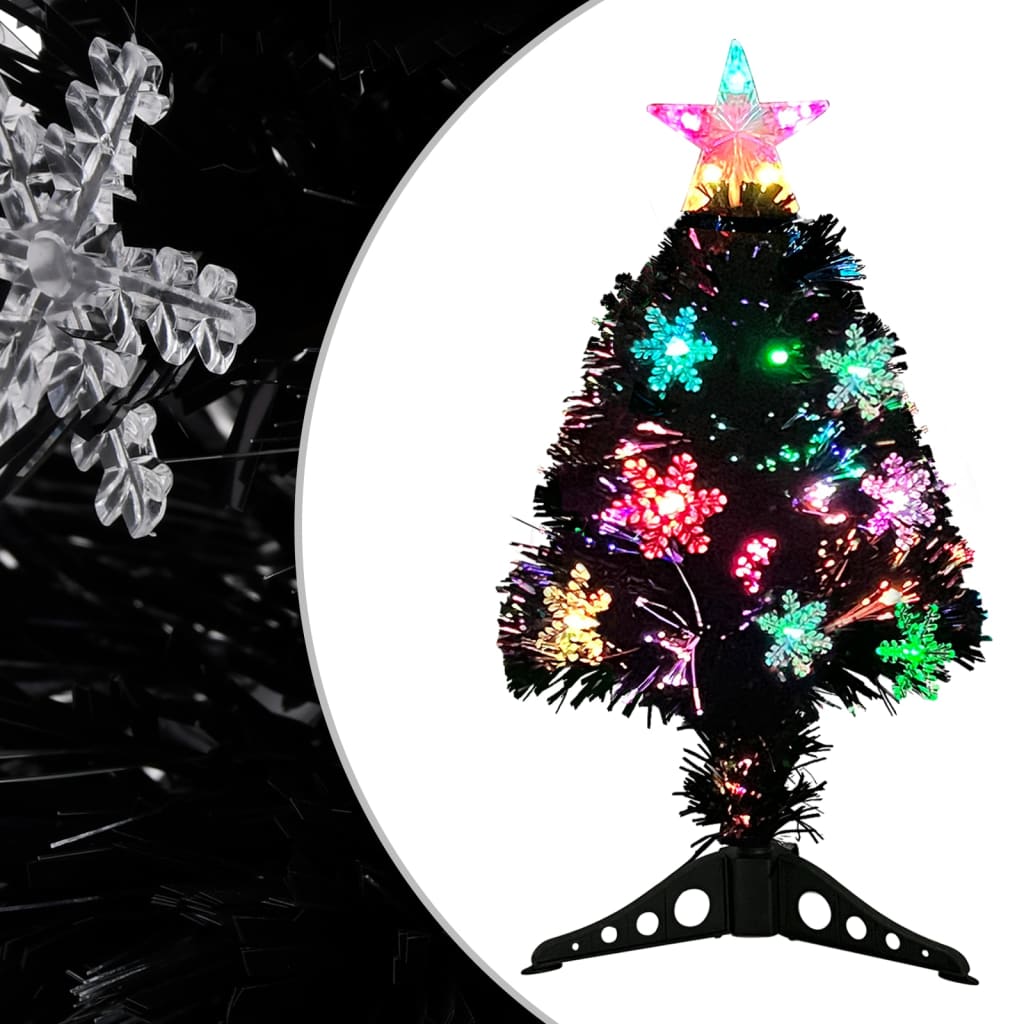 Árvore de Natal de Vidaxl com flocos de neve LED 64 cm de fibra óptica preta