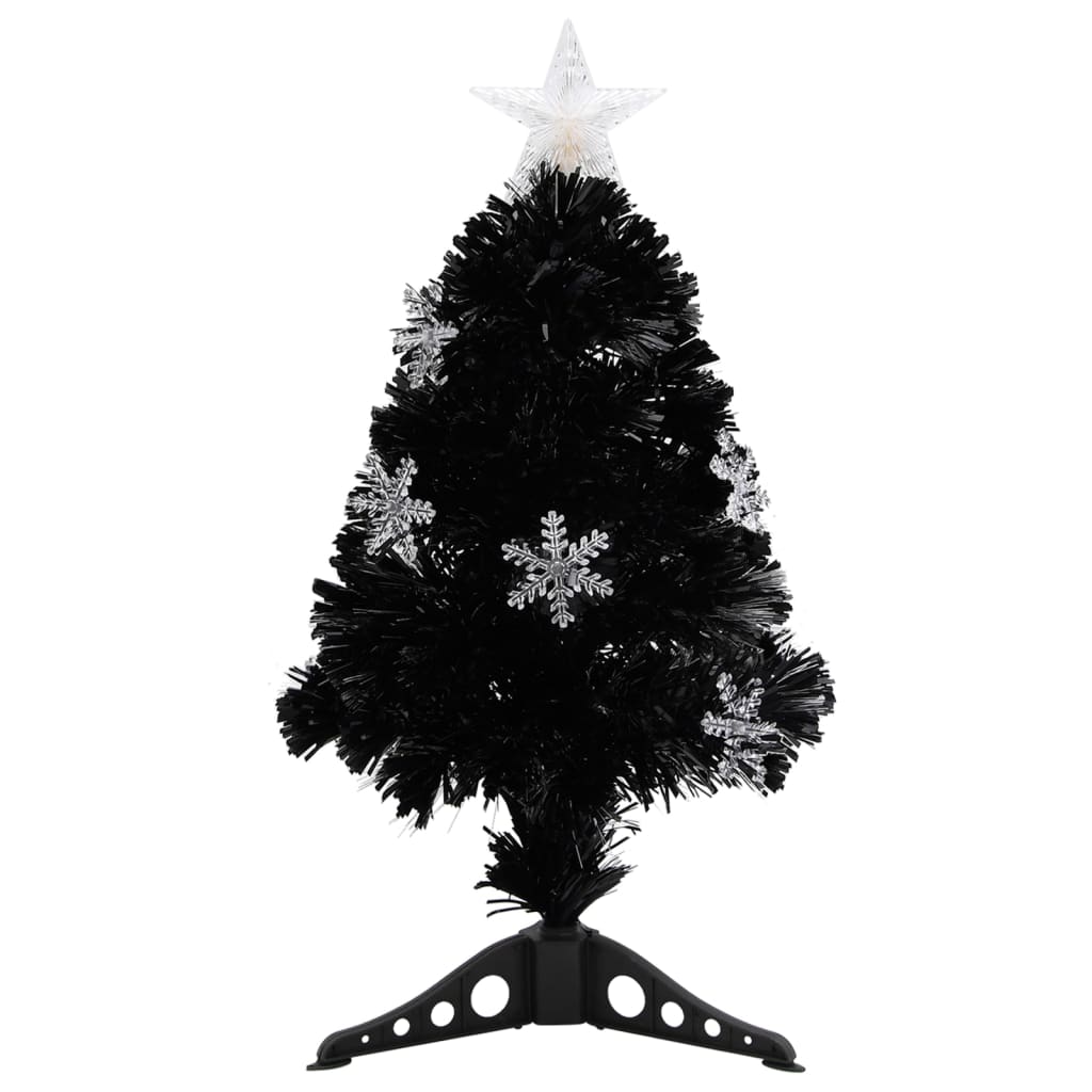 Árvore de Natal de Vidaxl com flocos de neve LED 64 cm de fibra óptica preta