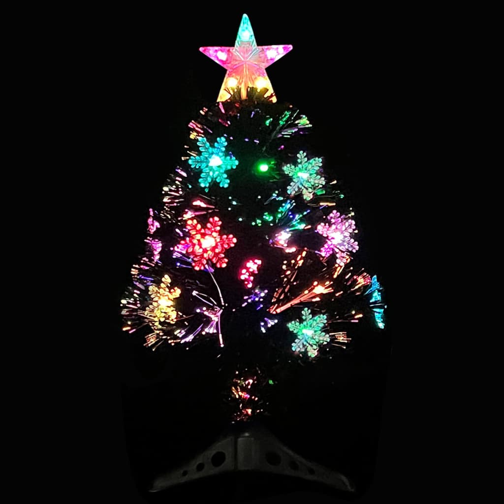 Árvore de Natal de Vidaxl com flocos de neve LED 64 cm de fibra óptica preta