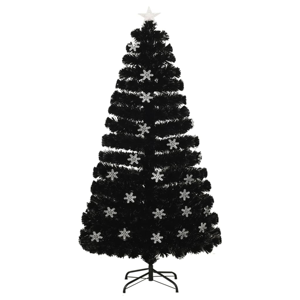 Vidaxl božično drevo z LED snežnimi kosmiči 120 cm optična črna vlakna