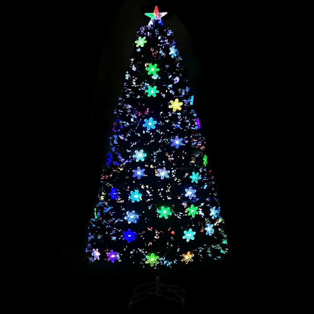 Vidaxl božično drevo z LED snežnimi kosmiči 120 cm optična črna vlakna
