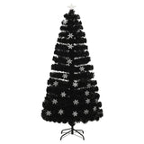 Vidaxl božično drevo z LED snežnimi kosmiči 150 cm optična črna vlakna