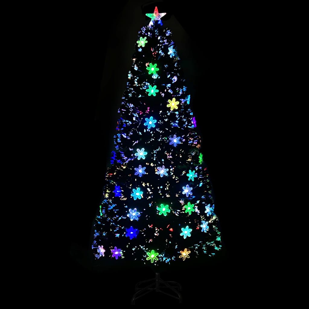 Vidaxl božično drevo z LED snežnimi kosmiči 150 cm optična črna vlakna