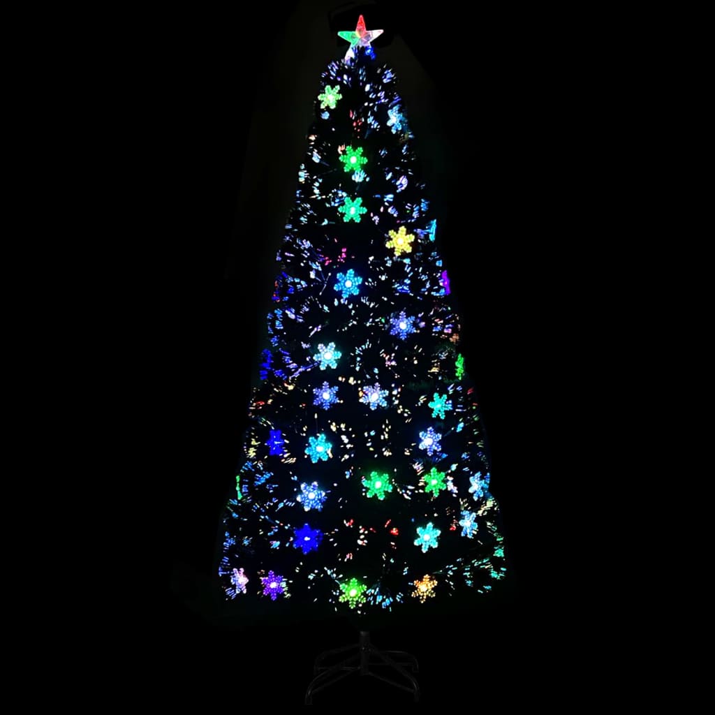 Vidaxl Božično drevo z LED snežnimi kosmiči 180 cm optična črna vlakna