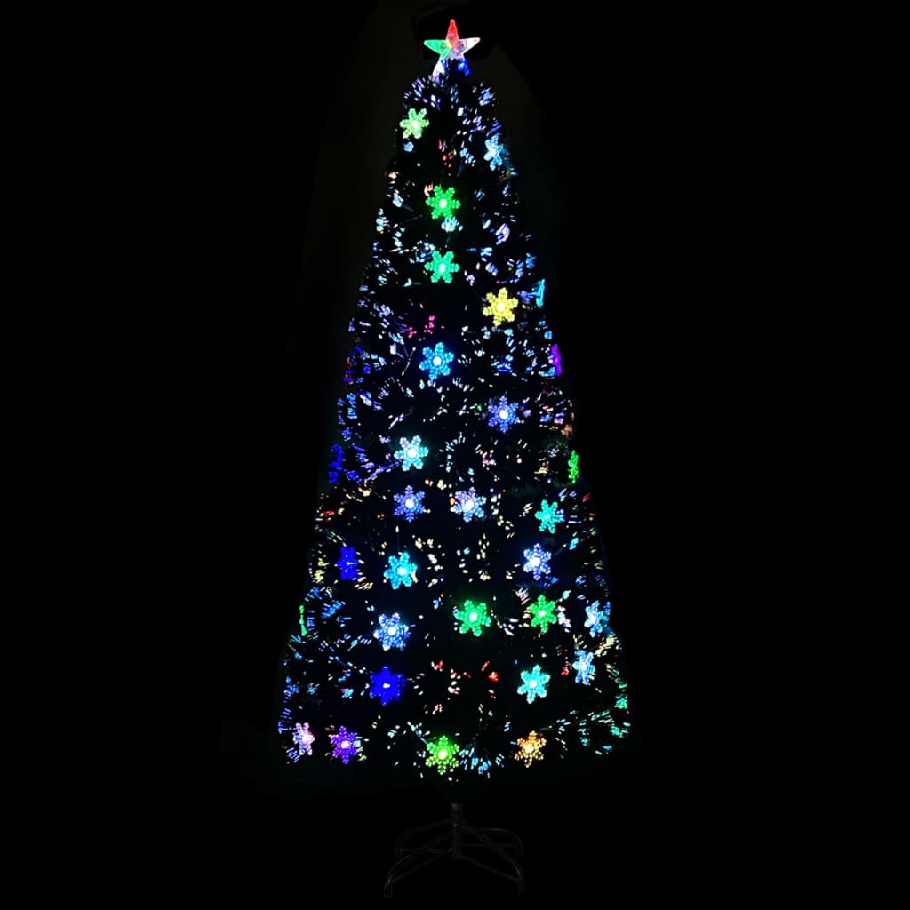 Vidaxl božično drevo z LED snežnimi kosmiči 210 cm optična črna vlakna
