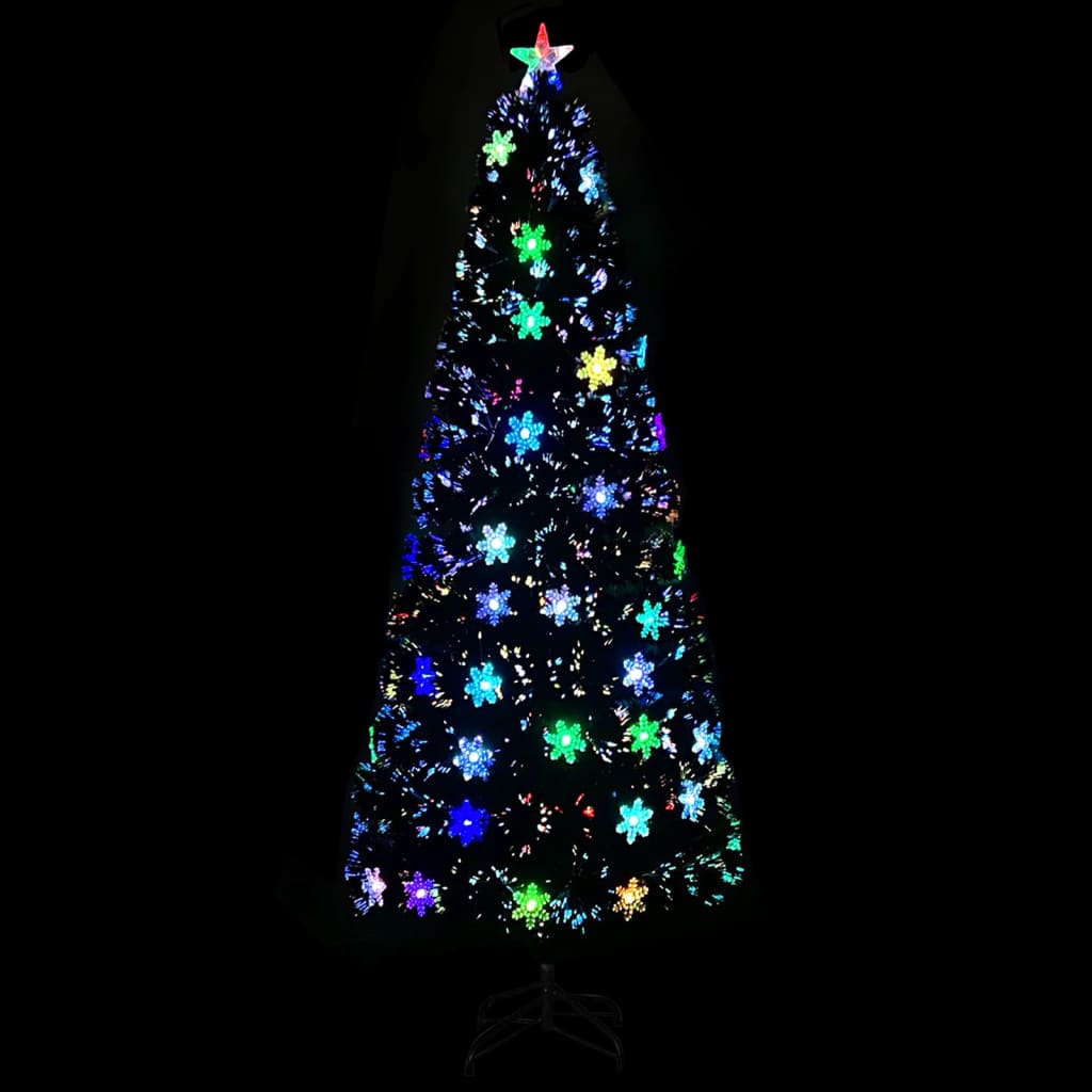 Vidaxl božično drevo z LED snežnimi kosmiči 240 cm optična črna vlakna