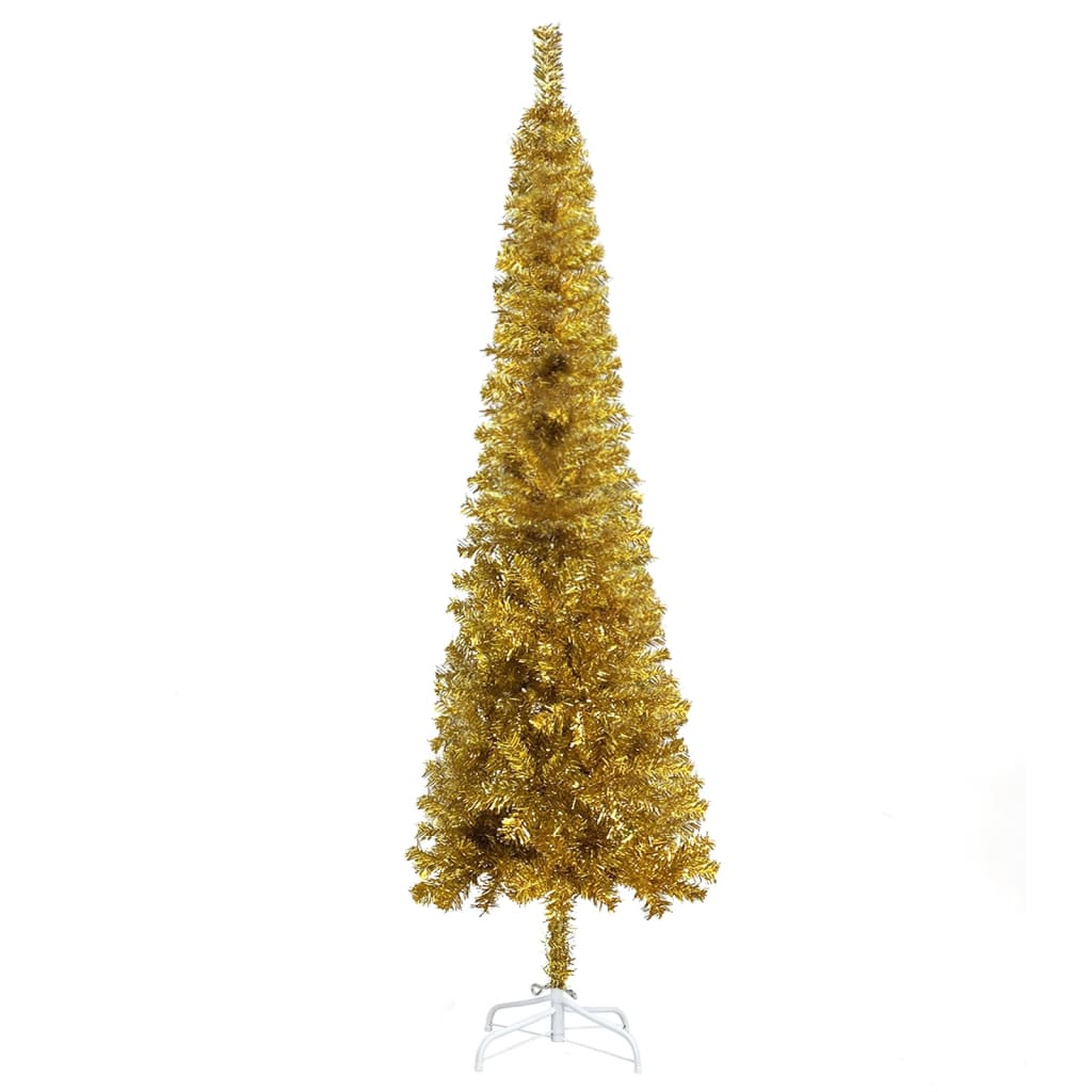 Vidaxl božično drevo ozko 120 cm zlato obarvano