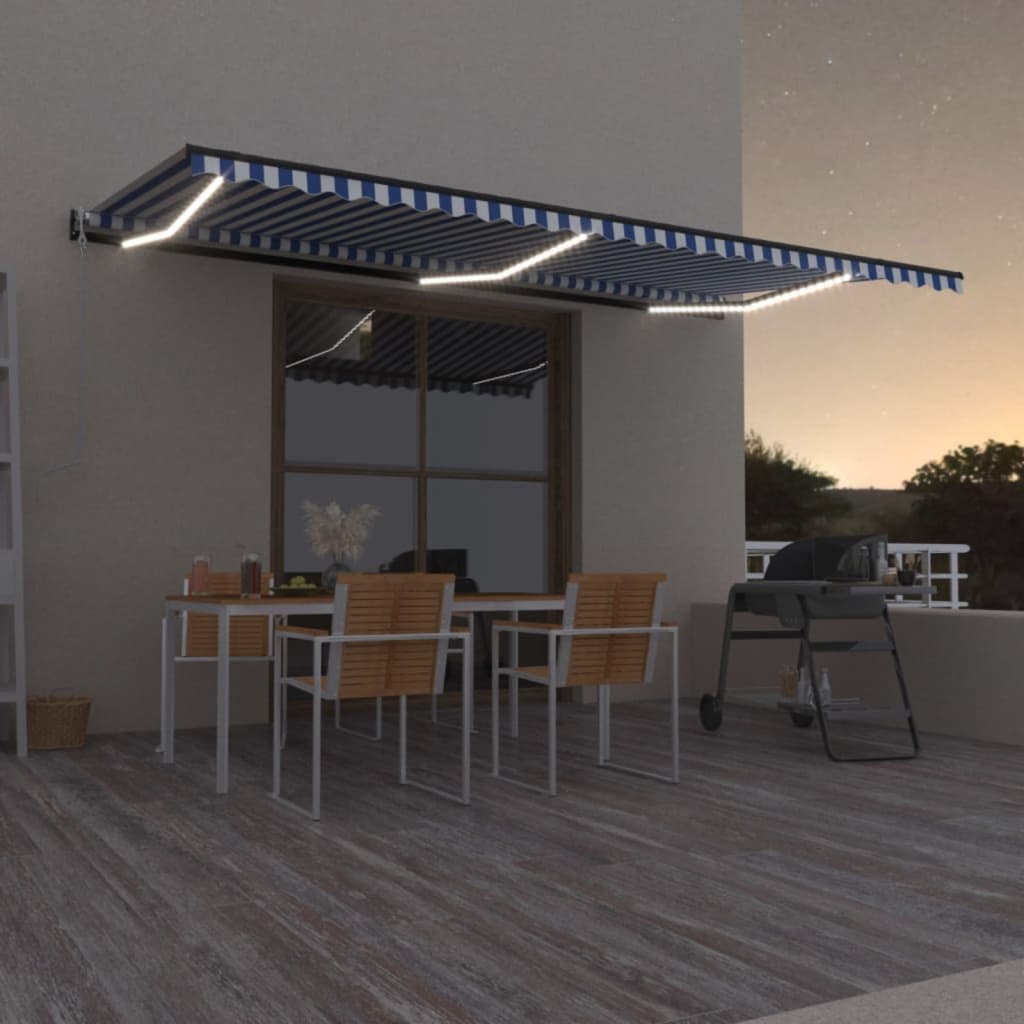 VidaXL Automatic Awning with LED and Wind Sensor 600x300 cm Blue White