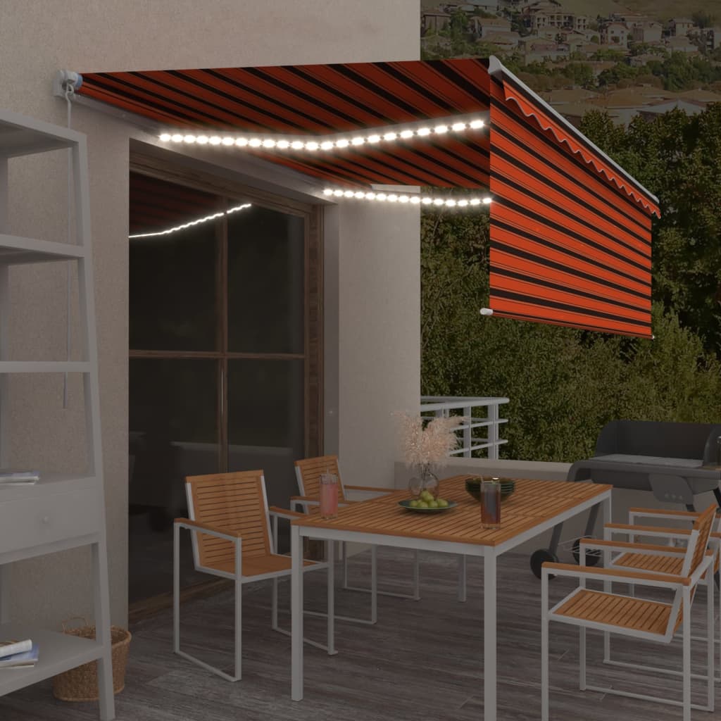 Vidaxl Luifel manually extendable roller blind LED 4x3 m orange brown