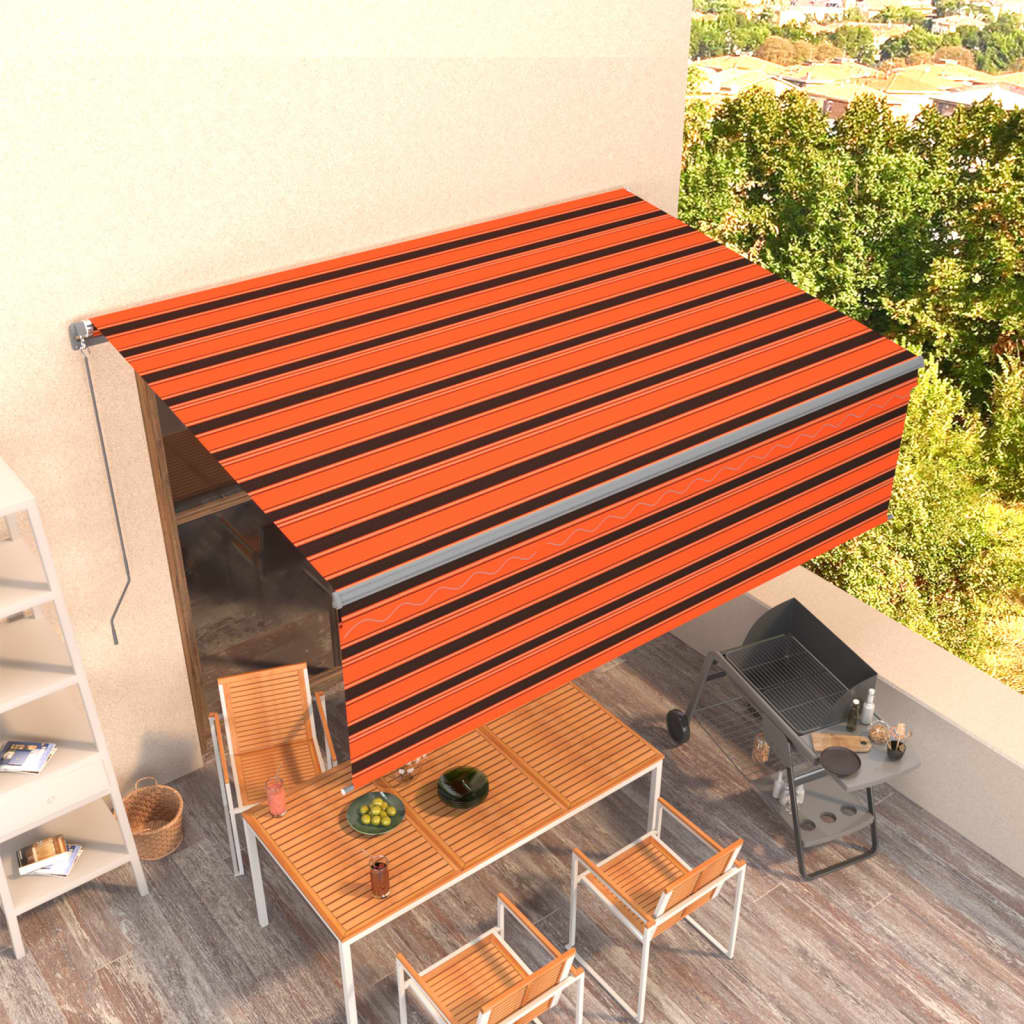 Vidaxl luifel ručně rozšiřitelný s válečkovým slepým 4x3 m oranžově hnědá
