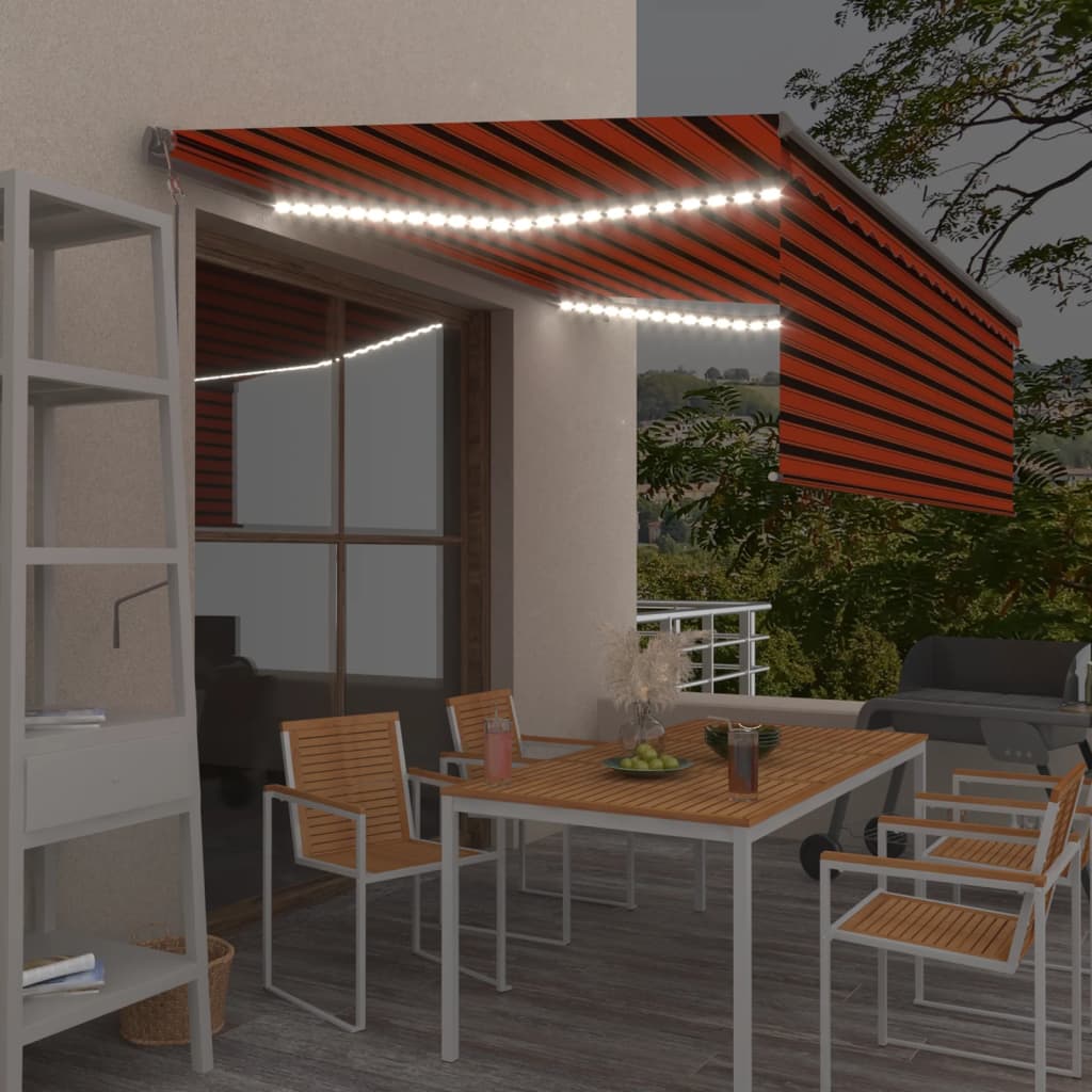 Vidaxl Luifel con rullo cieco, a LED e sensore del vento 4x3 m arancione e marrone