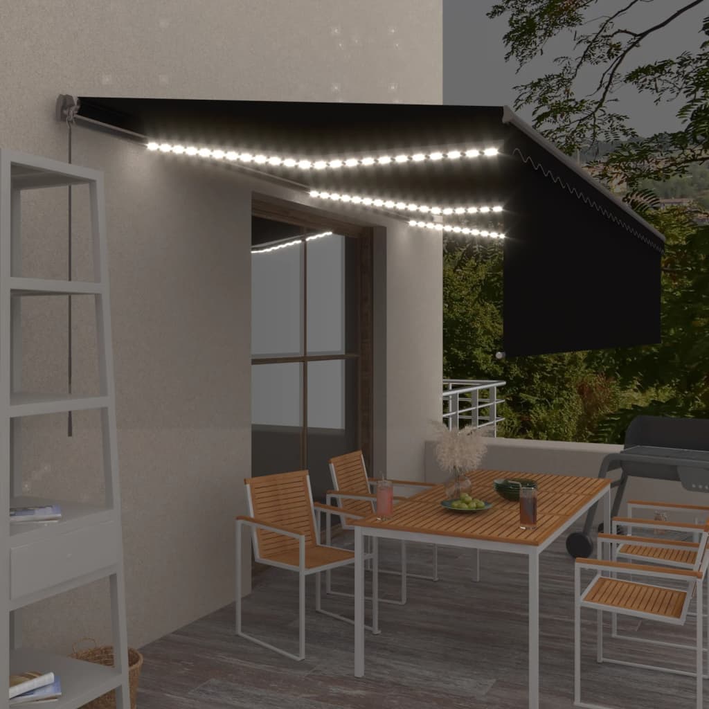 Vidaxl luifel manuell verlängert mat der Hollerblann Led 6x3 M Anthhracite