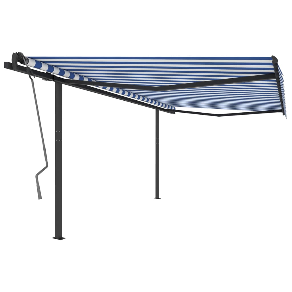 VidaXL Luifel handmatig uittrekbaar met palen 4x3 m blauw en wit