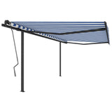 VidaXL Luifel handmatig uittrekbaar met palen 4x3 m blauw en wit