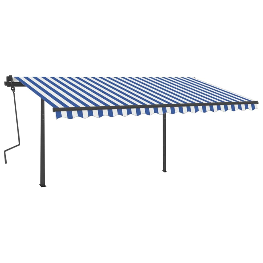 VidaXL Luifel handmatig uittrekbaar met palen 4x3 m blauw en wit