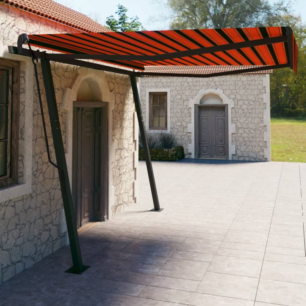 Vidaxl Luifel se puede extender manualmente con postes de 4x3 m naranja y marrón