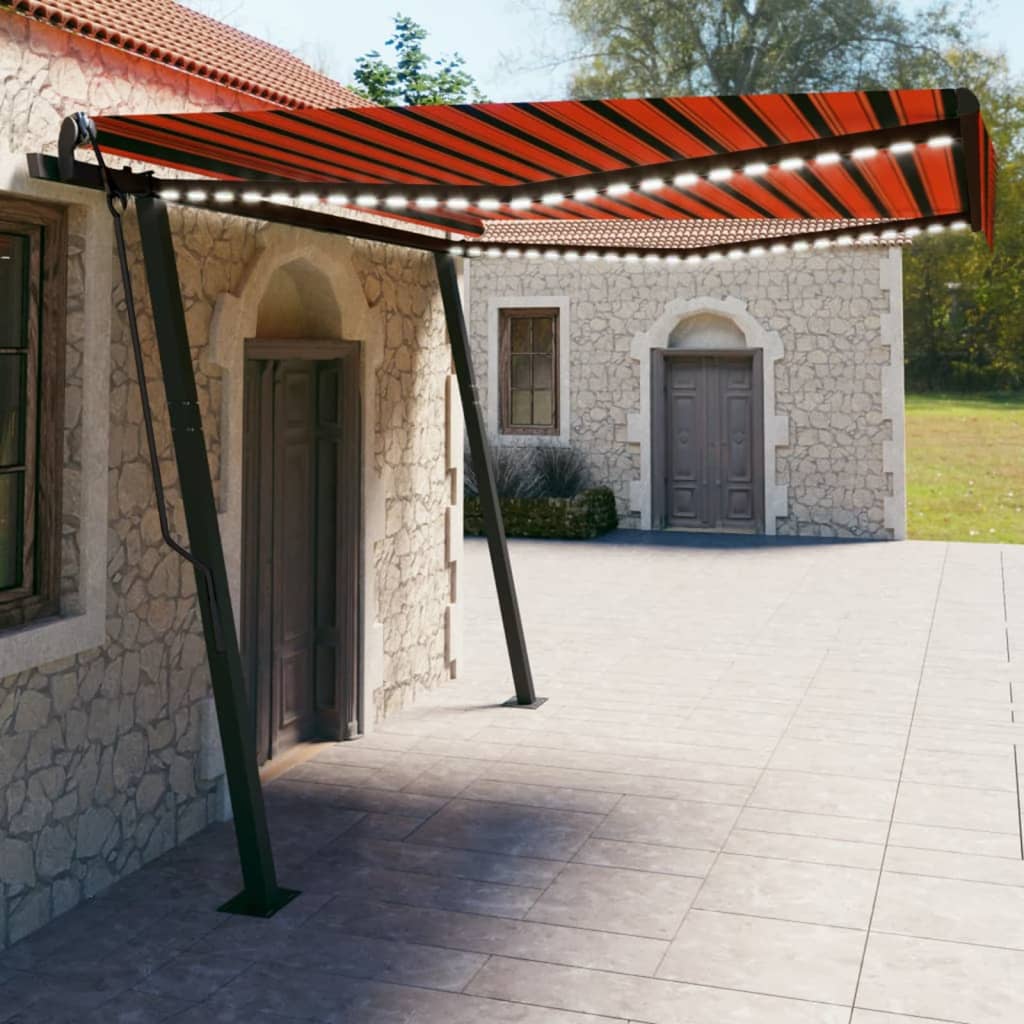 Vidaxl Luifel samodejno z LED in vetrnim senzorjem 4x3 m oranžna in rjava