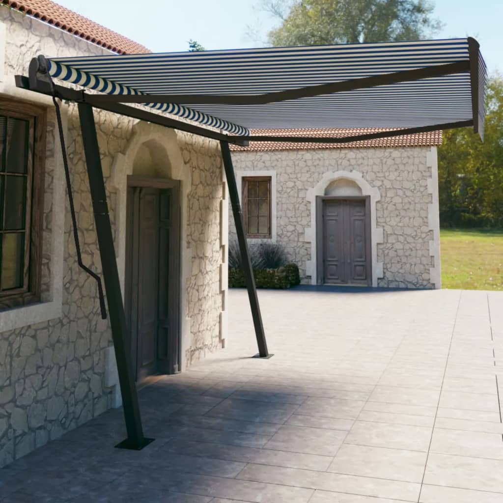 Vidaxl Luifel automatically extendable with posts 4.5x3 m blue and white