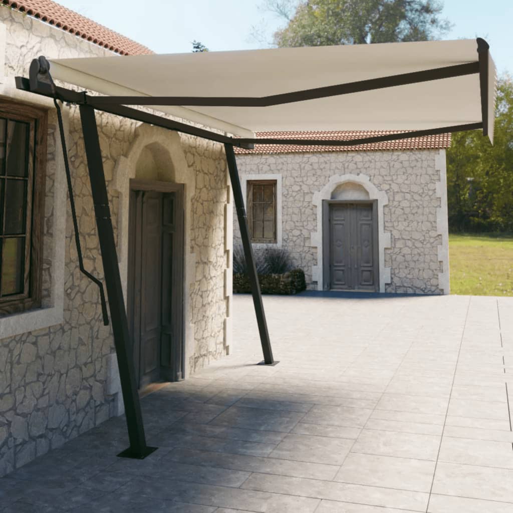 Vidaxl Luifel automatically extendable with posts 4.5x3 m cream -colored