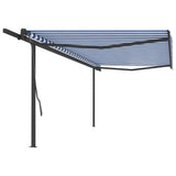 VidaXL Luifel handmatig uittrekbaar met palen 5x3 m blauw en wit
