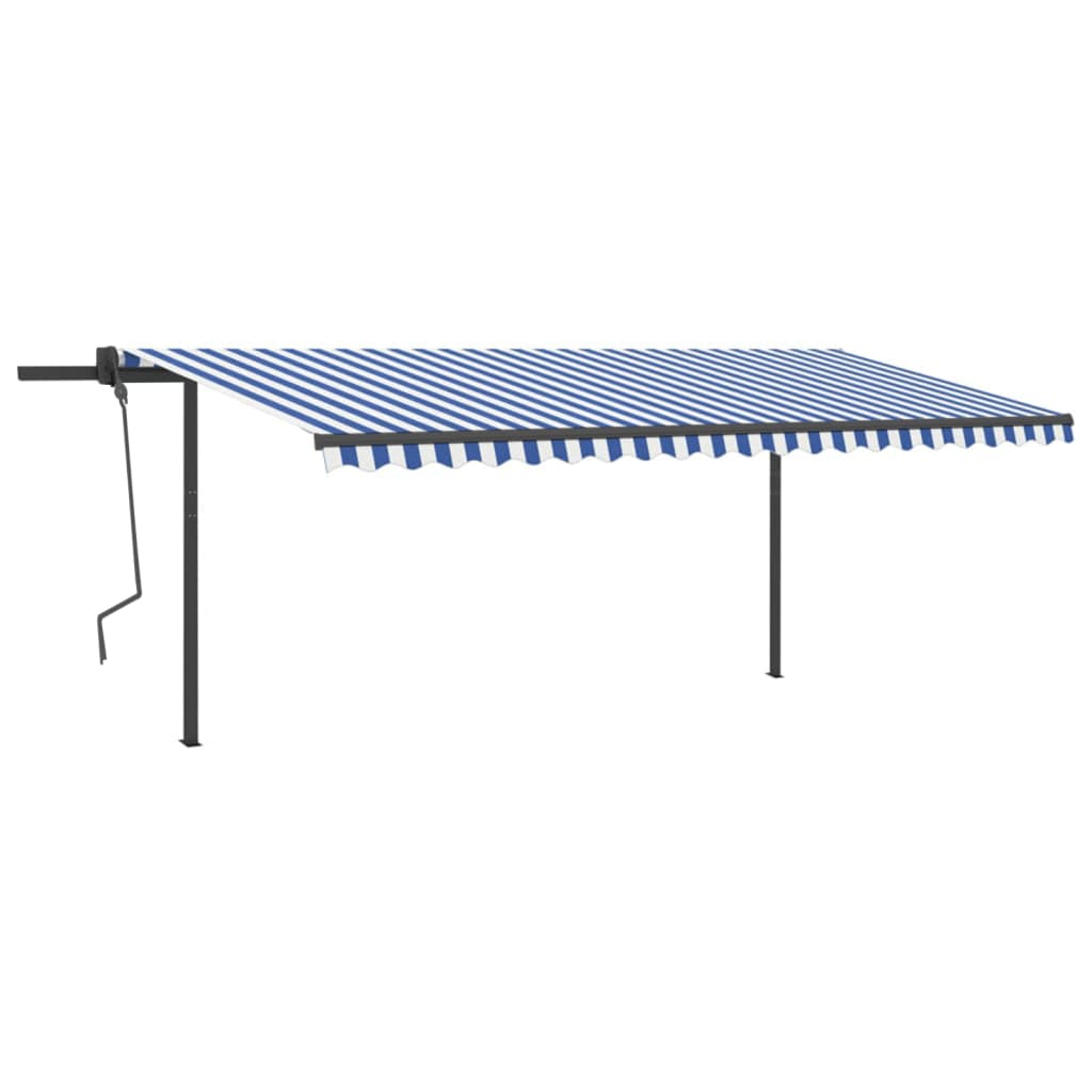 VidaXL Luifel handmatig uittrekbaar met palen 5x3 m blauw en wit