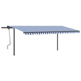 VidaXL Luifel handmatig uittrekbaar met palen 5x3 m blauw en wit
