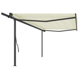 Vidaxl luifel extensible manuellement avec des poteaux 5x3 m crème -colored
