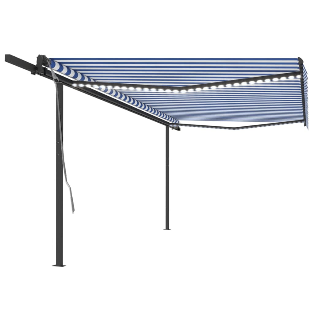 Vidaxl luifel extensible manuellement avec LED 5x3 m bleu et blanc