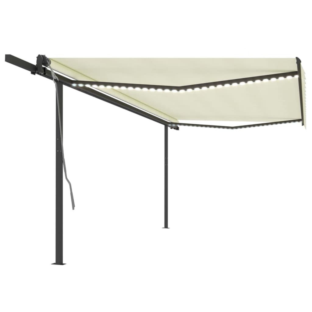 Vidaxl Luifel manually extendable with LED 5x3 m cream -colored
