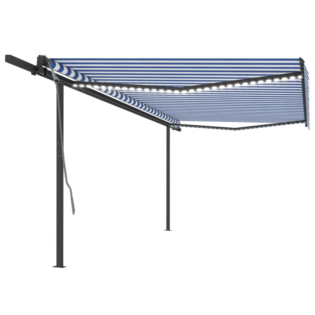 Vidaxl Luifel automatic with LED and wind sensor 5x3 m blue and white