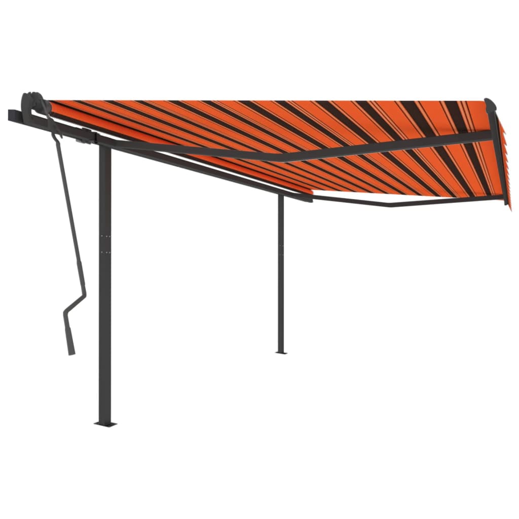 VidaXL Luifel handmatig uittrekbaar met palen 4x3,5 m oranje en bruin