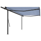 VidaXL Luifel handmatig uittrekbaar met palen 5x3,5 m blauw en wit
