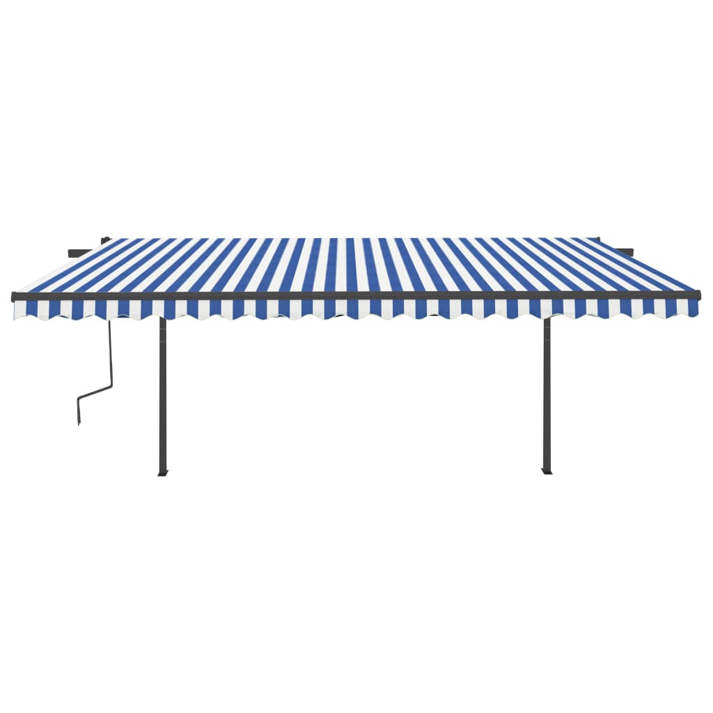 VidaXL Luifel handmatig uittrekbaar met palen 5x3,5 m blauw en wit