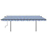 VidaXL Luifel handmatig uittrekbaar met palen 5x3,5 m blauw en wit