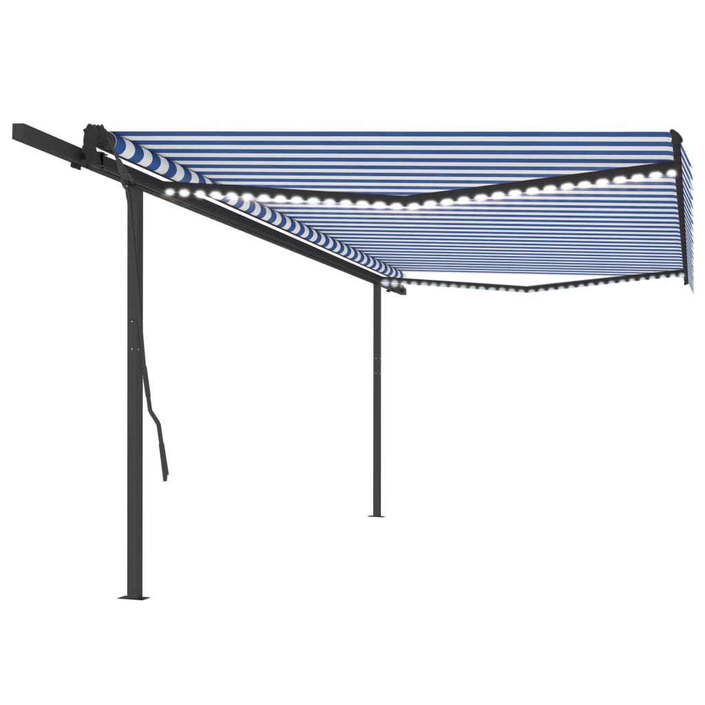 Vidaxl Luifel manually extendable with LED 5x3.5 m blue and white