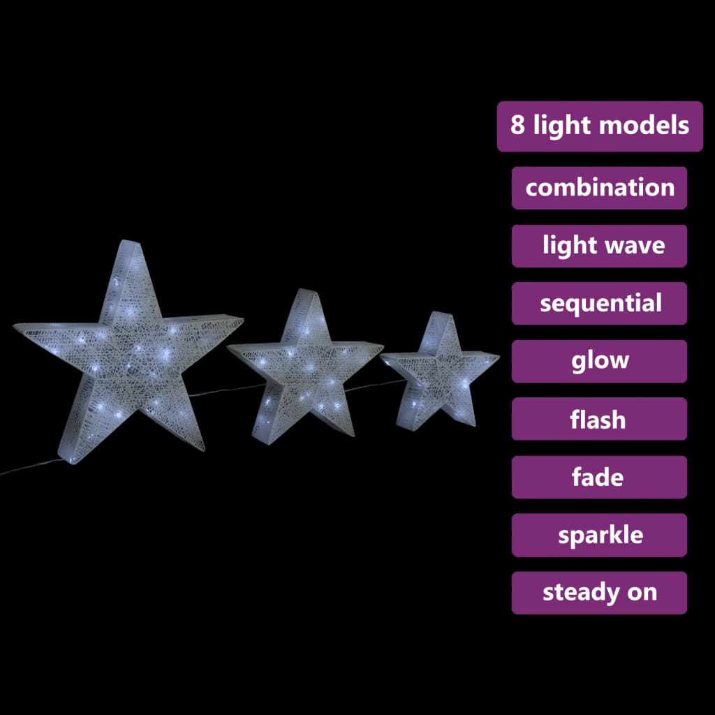Vidaxl Christmas decoration stars 3 ST LED Outside Inside Mesh White