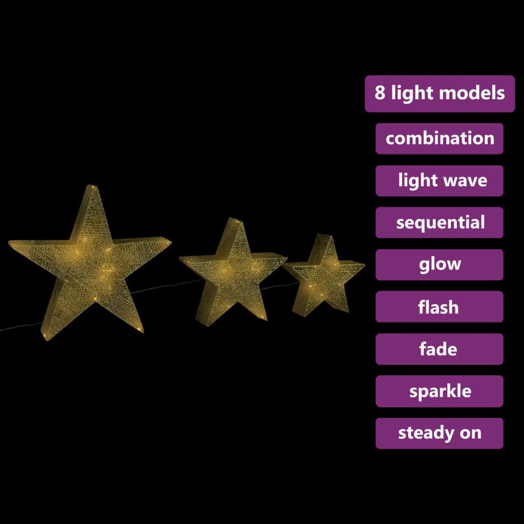 Vidaxl Christmas Decoration Stars 3 St Vedl venku uvnitř zlaté zlaté barvy