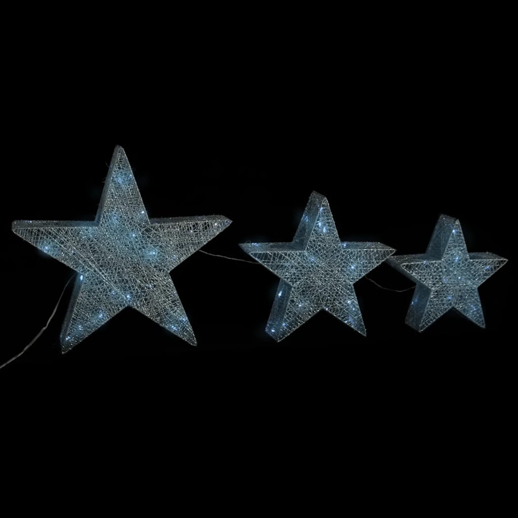 Vidaxl Decoration Christmas Stars 3 St Led Outside Inside Mesh Silver Coloded