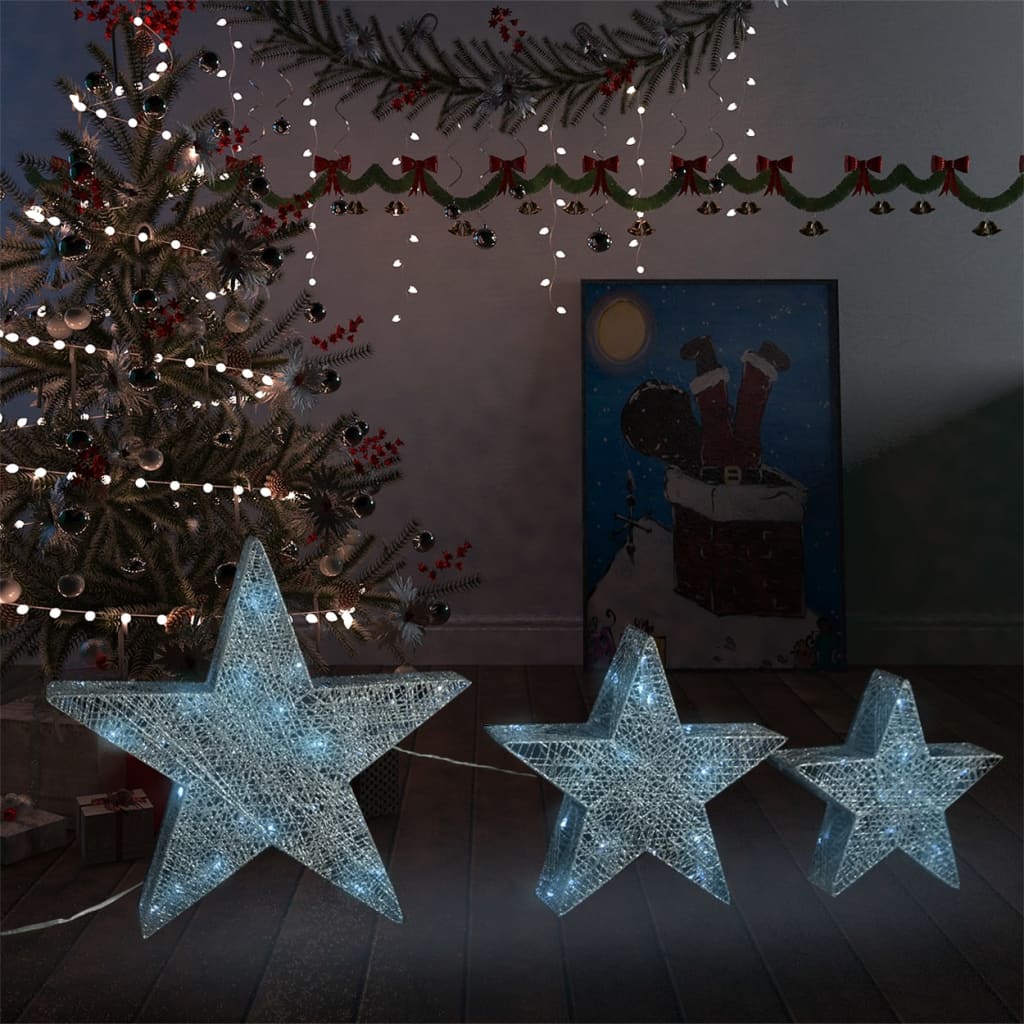 Vidaxl Decoration Christmas Stars 3 St Led Outside Inside Mesh Silver Coloded