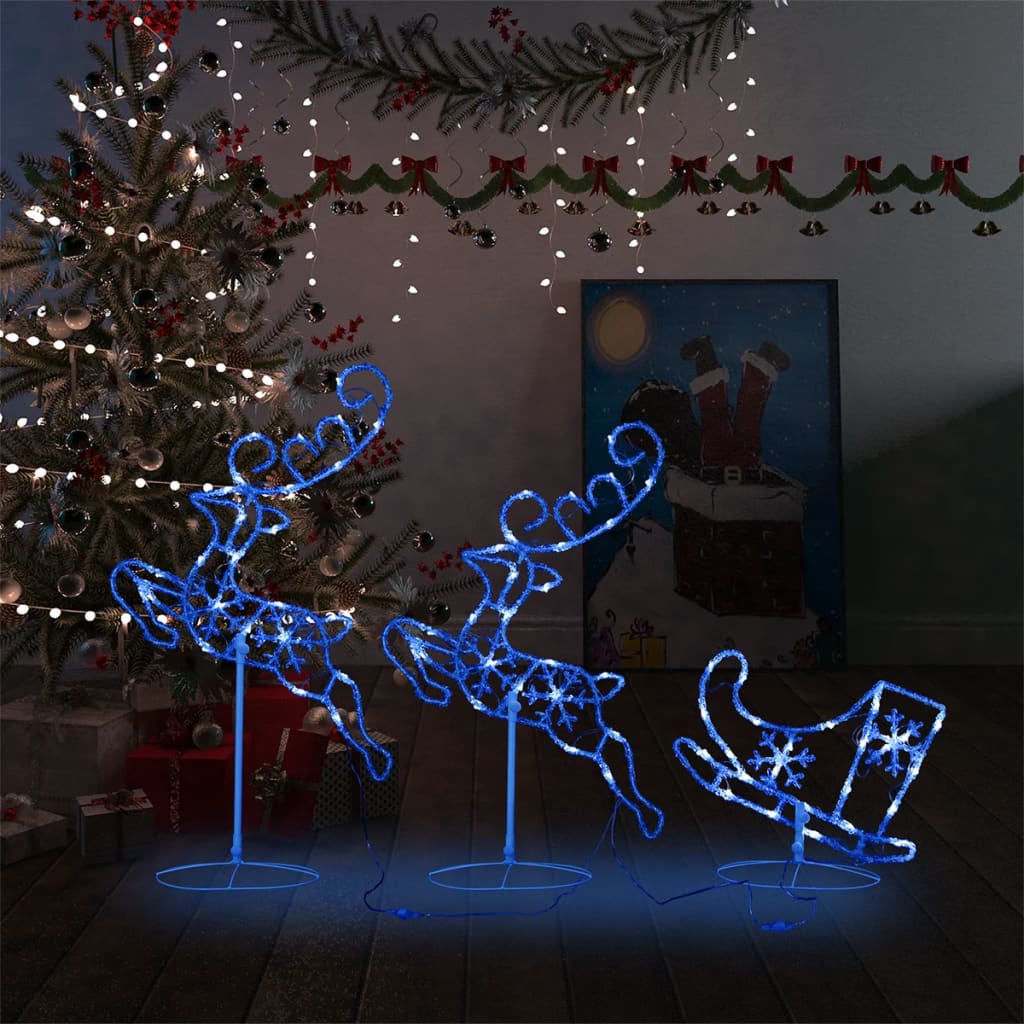 Vidaxl Weihnachtsdekoration Rentier und Schlitten 260x21x87cm Acrylblau