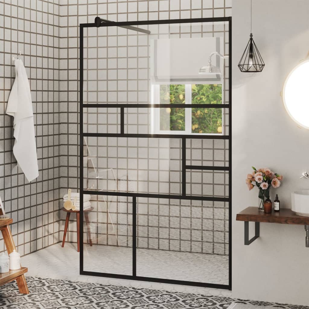 Vidaxl Walk-in shower wall 100x195 cm ESG-Glas Transparent and Black