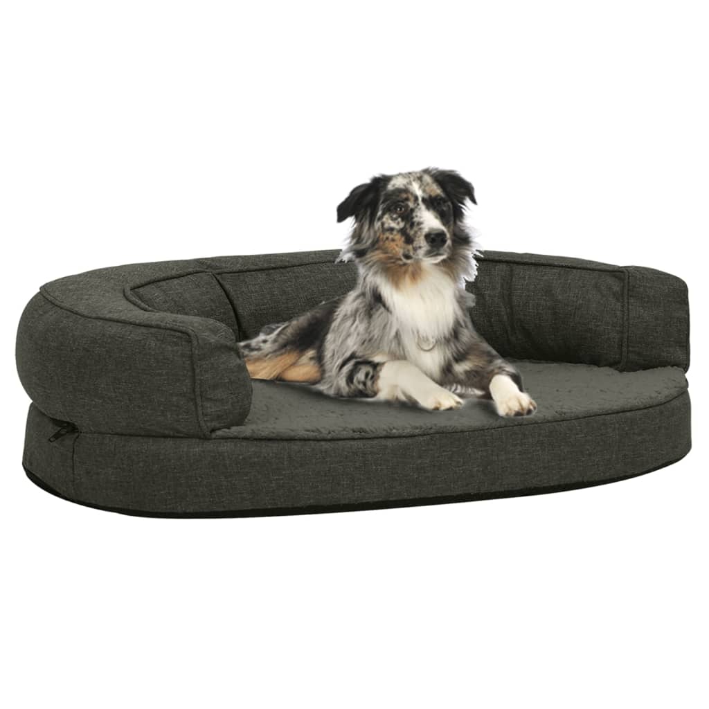 Vidaxl Dog Bed Ergonomic Linen-Look 75x53 cm fleece mørkegrå