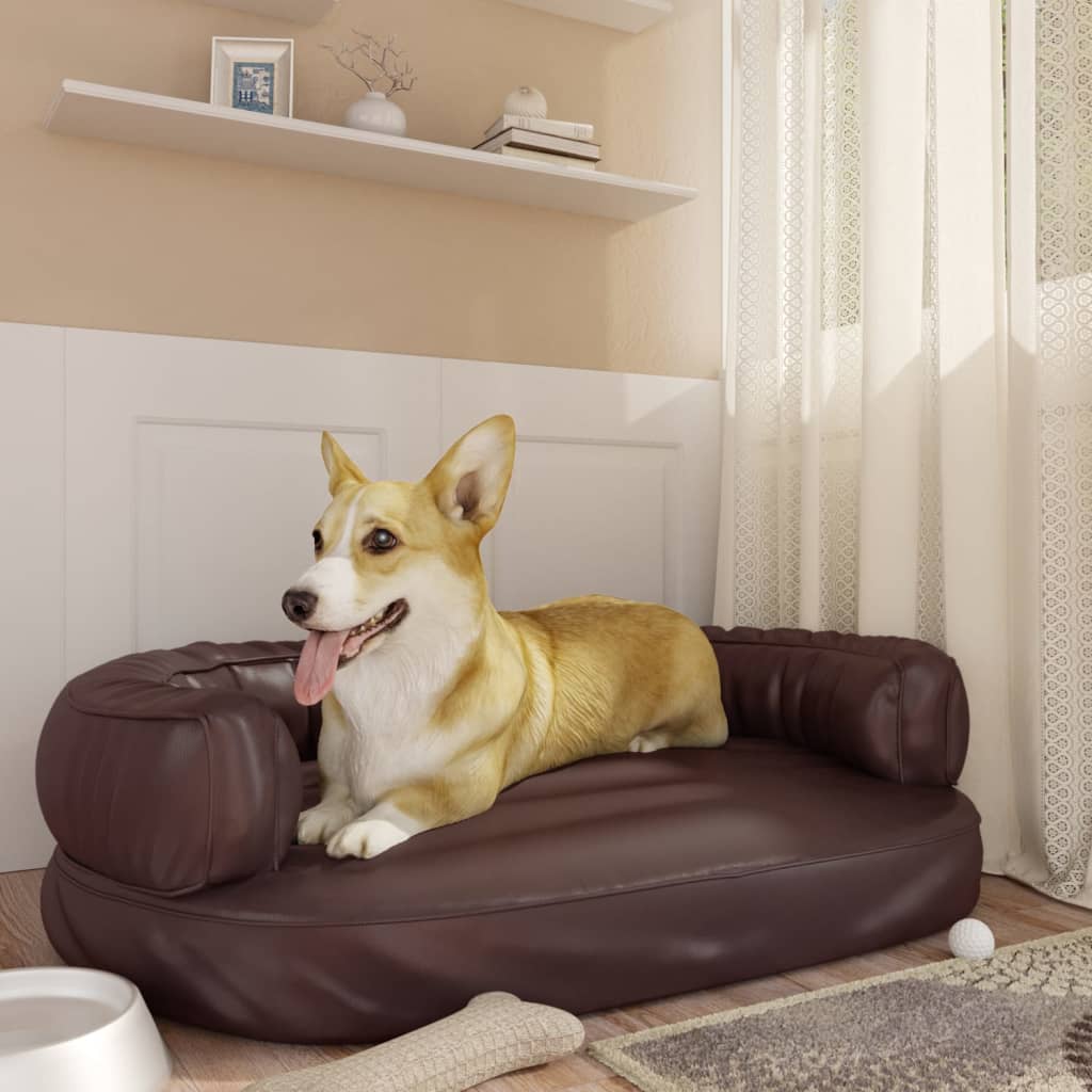 Cestino per cani Vidaxl con schiuma ergonomica 88x65 cm in pelle artificiale marrone