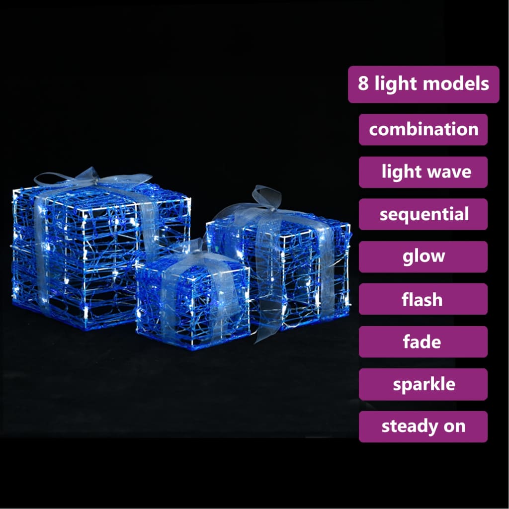 Vidaxl Christmas Lighting Gift Boxes 3 st dekorativní akryl studená bílá