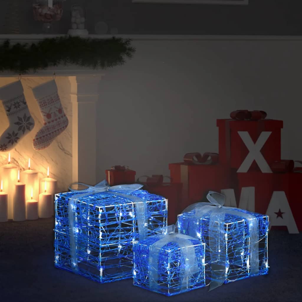 Vidaxl Christmas Lighting Gift Boxes 3 st dekorativní akryl studená bílá