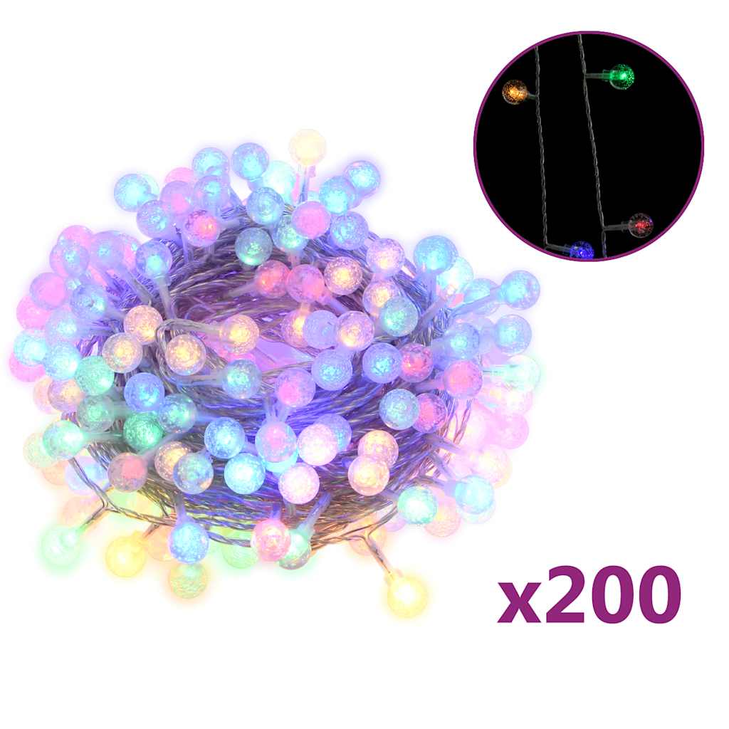 Vidaxl lätt sladd med 200 lysdioder 8 -funktioner multi -färgade 20 m